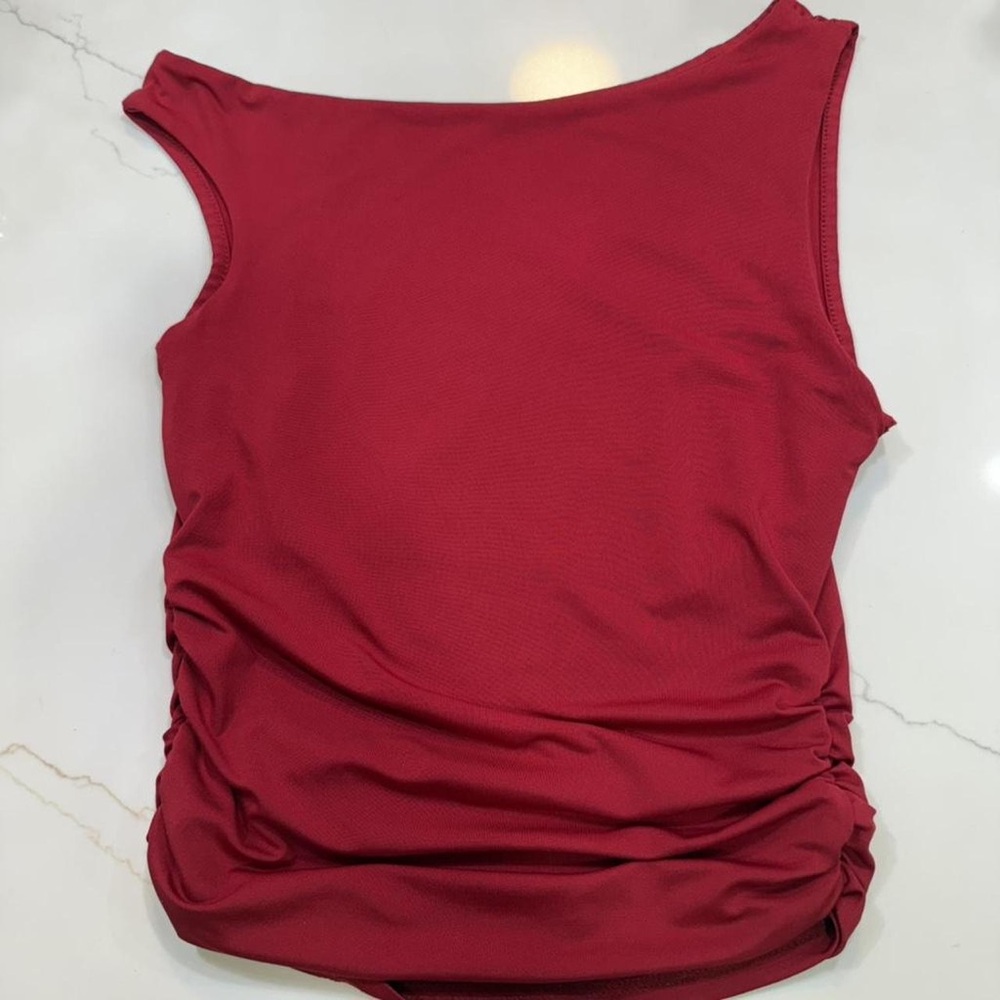 Ruched One-Shoulder Tank Top - Wine Red